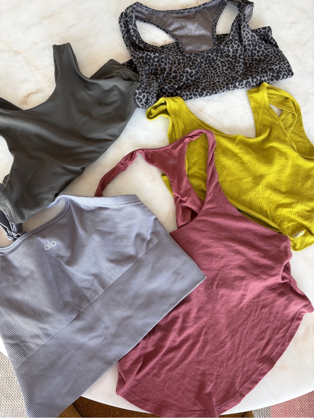 Lot of Yoga Women’s Ribbed Racerback Tanks - 3 ALO, 1 Quince and 1 random